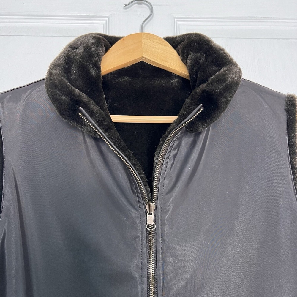 VTG Blassport Womens M Brown Reversible Vest Faux Fur Full Zip Mock Neck Classic - Picture 8 of 12